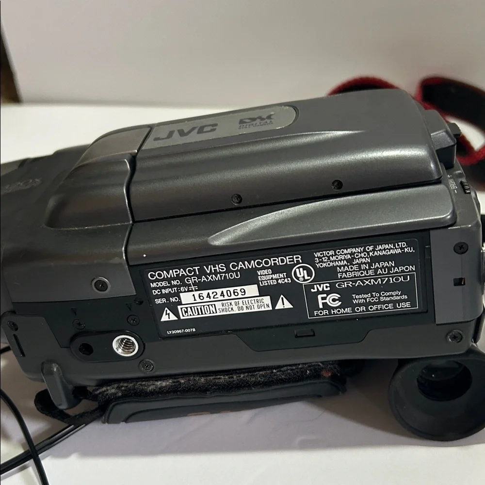 Compact VHS Camcorder in Gray with Red/Black Strap